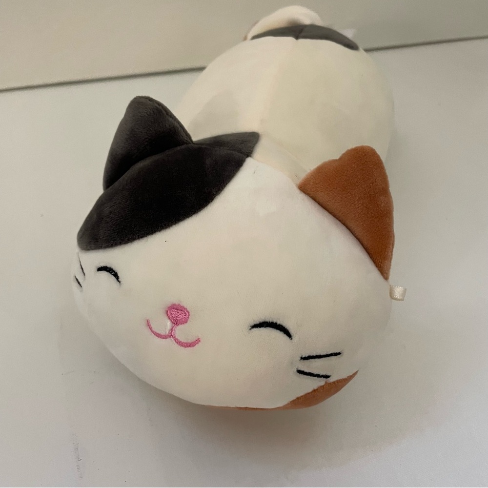 Squishmallow 12" Cam The Cat HugMees Laying Belly 2019 Cream Brown Stuffed Plush